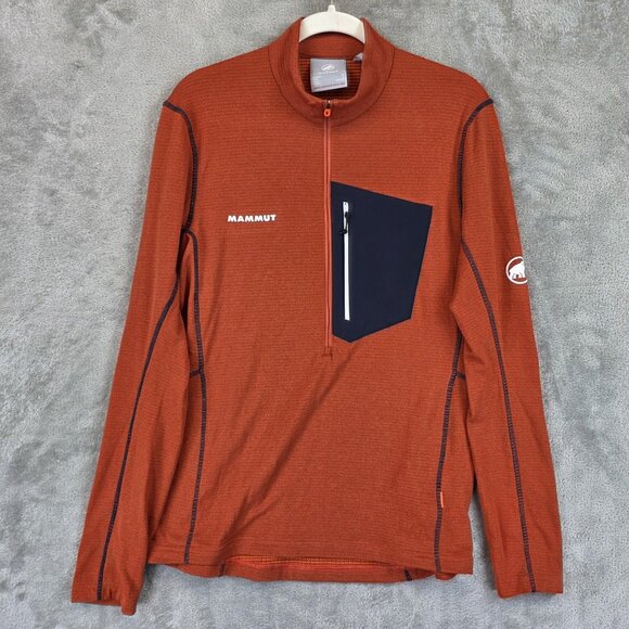 Mammut Pullover Mens Medium Orange Half Zip Chest Pocket Athletic Hiking Outdoor - Picture 1 of 12